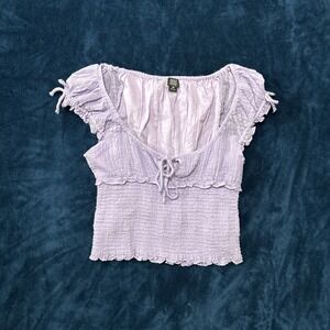 Urban Outfitters Womens Smocked Babydoll Top Size M Purple  Peasant Renaissance